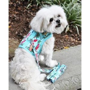 Clearance Sale Surfboards and Palms Fabric Dog Harness with Leash -Size XS - Picture 1 of 4