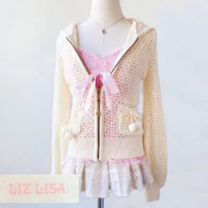 Authentic Liz Lisa Japan pom pom snowflake zipper crochet knit hoodie  - Picture 1 of 7