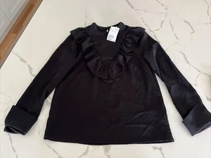 NEU H&M Langarmbluse schwarz Rüschen vorne Gr. 2 - Bild 1 von 6