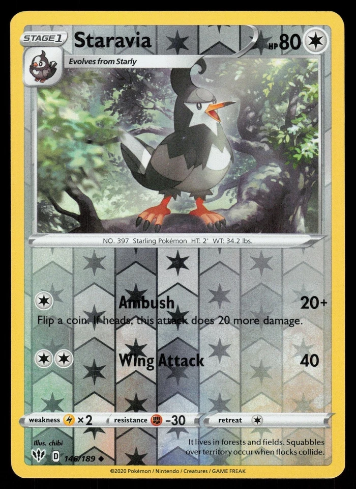 Pokemon - Staravia - 146/189 - Reverse Holo - Darkness Ablaze - NM/M - Image 1 of 1