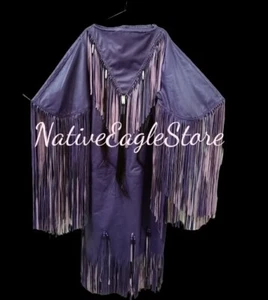 Vestido de novia para mujer estilo antiguo de cuero púrpura con flecos largos Powwow Regalia PWD22P - Imagen 1 de 3