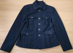 Lucky Brand Military Field Jacket Womens Large Black Vintage Blazer Coat Button - Picture 1 of 11