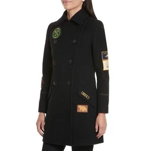NUOVO Coach 1941 Military Patch Cappotto Navale (TG. 2) Misto Lana Doppiopetto Nero - Foto 1 di 16