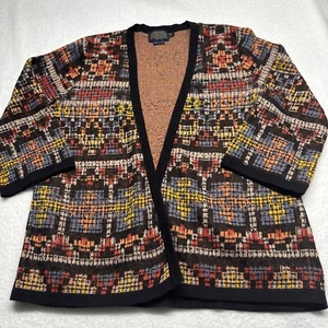 Pendleton Aztec Open Cardigan Size Petite Small Multi 55 Linen 45 Cotton - Picture 1 of 6