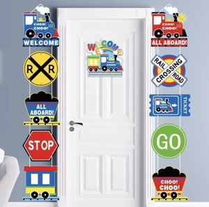 11 Stück Zug Party Deko Bahnübergang Schild Türschild Dampfzug - Bild 1 von 4