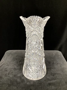Antique American Brilliant Period ABP 10" Cut Glass Corset Vase - Circa 1895 - Picture 1 of 14