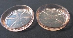 2 Floral Poinsettia Depression Glass Pink Drink Coasters 1930's - Picture 1 of 6