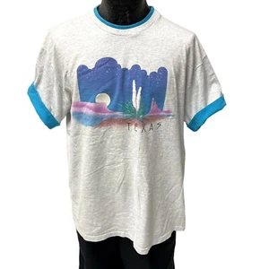 Vintage 90's Anvil Heather Gray 1992 TEXAS Hill Country SUNSET Ringer T Shirt XL - Picture 1 of 10