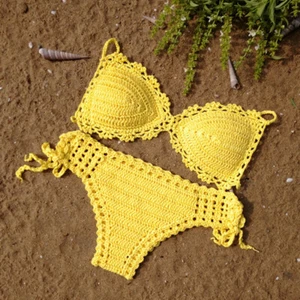 Handmade Women‘s Swimwear Feeler Crochet Bikini Set Lining swim trunks 8 Color - Picture 1 of 14