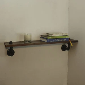 Tubo de acero galvanizado estilo urbano industrial estantería de almacenamiento de madera - Imagen 1 de 9