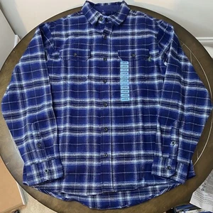 Woolrich Brawny Flannel Shirt Size Large Blue Overshirt Heavy Thick Plaid - Picture 1 of 8