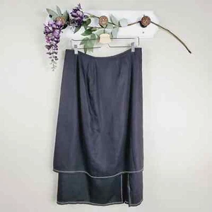J. Jill Linen Wrap Midi Skirt 14P Black Lagenlook Layered Boho Coastal Cottage - Picture 1 of 10