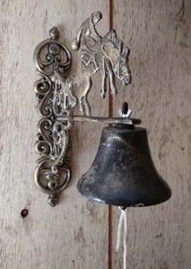 Cowboy Riding Bucking Bronco Cast Iron Wall Mount Sconce Dinner Bell (13" Tall) - Picture 1 of 10
