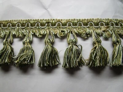 Borla de 6 yardas con flecos 3" BRONCEADO/VERDE/BLANCO APAGADO Borde de tela para cortinas WIN11 Foto 1 de 4
