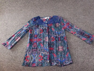 Kim Rogers Womens Blouse PS Petites Blue floral button up coastal top - Image 1 of 4