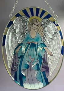 AMIA handbemalter Engel Glas Sonnenfänger blaue Sonne ATEMBERAUBEND! USA 8,75 x 6,5" - Bild 1 von 6