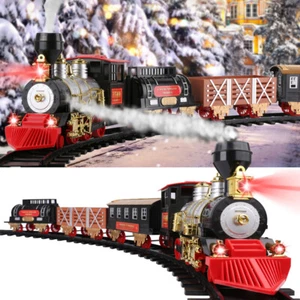 Electric Operated Christmas Train Round Track Toy Set W/ Light Smoke Sound Gift - Picture 1 of 12