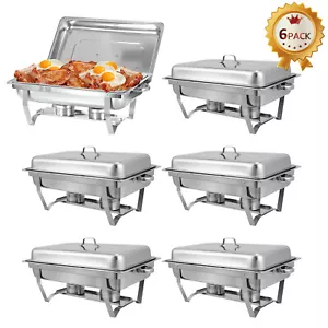 6 Packs Stainless Steel Chafer 9L Chafing Dish Sets Bain Marie Food Warmers - Picture 1 of 7