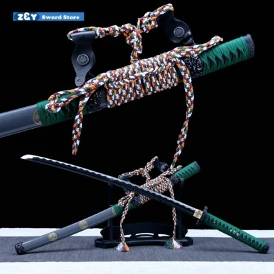 High Carbon Steel Black Blade Tachi Japanese Samurai Katana Sword Razor -Q7942 Foto 1 de 4