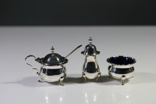 Art Deco Sterling Silver Condiment Set: Birmingham 1921