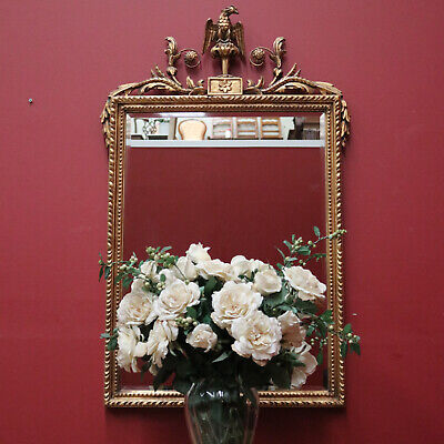 Antique French Mirror, Gilt Timber Eagle Crested Bevelled Mirror, Floral Detail • 995$