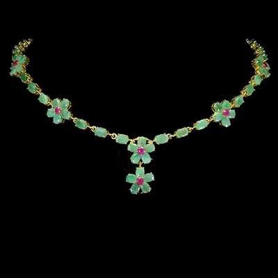 Black Friday 925 Silver Necklace Oval Emerald 6x4mm Ruby Gemstone Jewelry 18 - Image 1 of 4