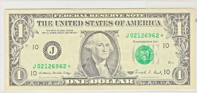 $1 1988 Star Note serial no J 02126962 - Image 1 of 2