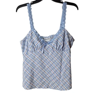 Top Cami para mujer talla L sin límites azul tejido a cuadros encaje y correas de cinta  - Imagen 1 de 10