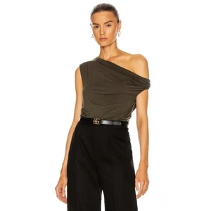 ENZA COSTA Silk Jersey Off the Shoulder Top Womens Medium Dark Green Tank NEW - Picture 1 of 14