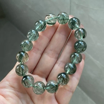 12.7mm Natural Green Rutilated Quartz Crystal Beads Bracelet - Image 1 of 4