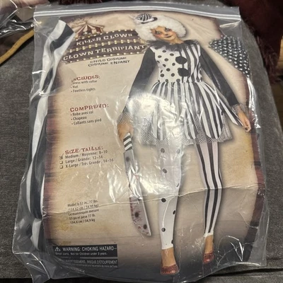 Divertido Disfraz de Payaso Asesino del Mundo Niña Freakshow Niño Talla M Mediano 8-10 Nuevo #124 Foto 1 de 3