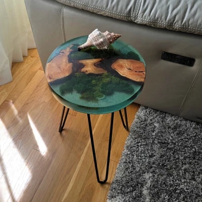 Epoxy Live End Table / Round Side Table / Epoxy River / Natural Edge Side Table - Image 1 of 4
