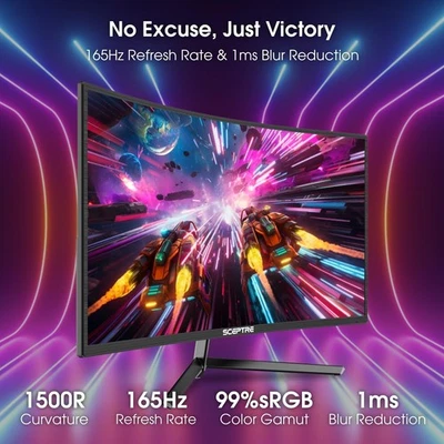 24-inch Curved Gaming Monitor 1080p up to 165Hz DisplayPort HDMI 99% sRGB, AM... - Image 1 of 4