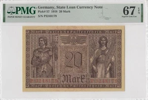 1918 GERMANY 20 MARK "BERLIN" ~RARE~ (( PMG 67 EPQ - Top Pop )) - Picture 1 of 3