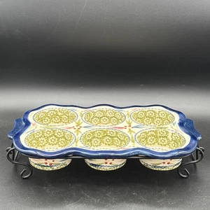 Temp-tations Old world muffin pan with metal stand blue green floral - Picture 1 of 7