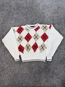 Liz Claiborne Sport Vintage 80s Cotton Argyle Preppy Crewneck Sweater Size M - Picture 1 of 5