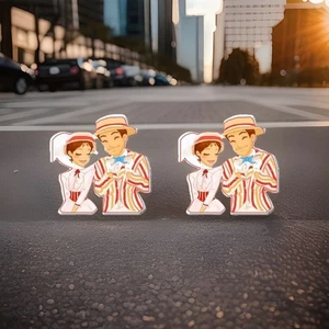 Mary Poppins & Bert -Cartoon Handarbeit Ohrstecker (ca. 0,25 cm) - Bild 1 von 1
