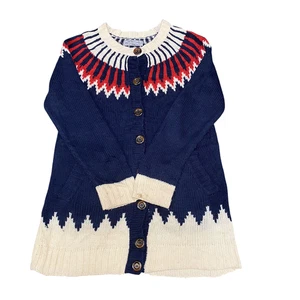 On The Couch Strickjacke Damen klein blau weiß braun Fair Isle Strick Langarm - Bild 1 von 4