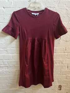 NEU Neu mit Etikett English Factory Mix Media Minikleid Gr. XS weinrot Rüschenärmel Taschen - Bild 1 von 7