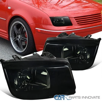 Fit 99-05 Volkswagen Jetta Bora Mk4 Black Smoke Headlights Head Lamps Left+Right Foto 1 de 4