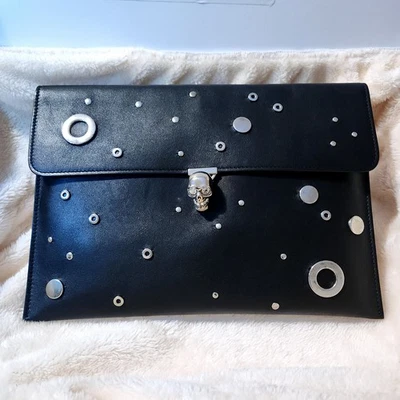 Alexander McQueen Skull Leather Black Clutch Pouch with Silver Hardware. Used - Image 1 of 4