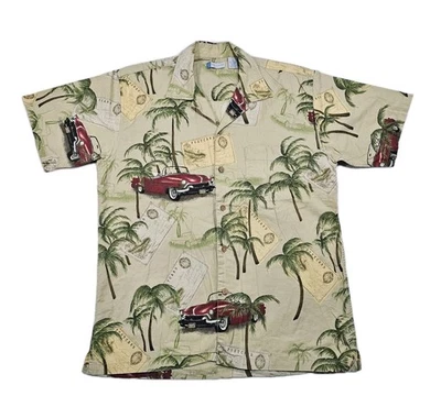 Half Moon Bay Hawaiian Shirt Mens M Hot Rod Classic Car Convertible Red Button  - Image 1 of 4
