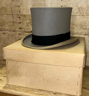 Antique Boxed Grey Fur Felt Top Hat Size 6 7/8 / 56cm By Herbert Johnson - Image 1 of 4