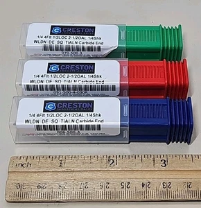 3 Of Creston 1/4" 4 FLUTE 1/2 LOC 2 1/2 OAL 1/4 SHANK TiALN Carbide Endmill - Picture 1 of 11