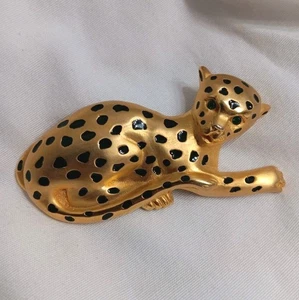 Broche De Colección Doreen Ryan Leopardo Tono Dorado Negro Esmalte Estrás Ojos Enorme 4.5" - Imagen 1 de 10