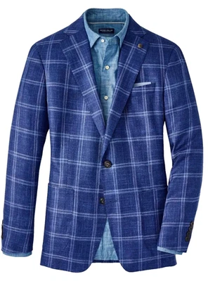 Peter Millar Men's Sola Windowpane  Blue Plaid Sport Coat Blazer  Size 42R $1295 - Image 1 of 4