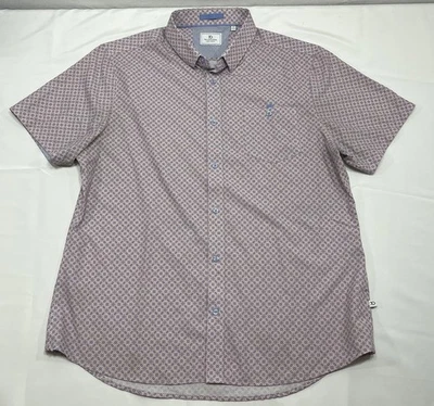 7 Diamonds Men's 4 Way Stretch Short Sleeve Shirt XL Pink & Blue Geometric -Read - Image 1 of 4