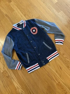 Marvel Mens Size Small Captain America Letterman Varsity Jacket Sweatshirt Snaps - Picture 1 of 11