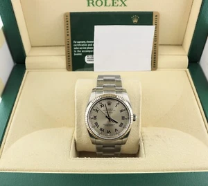 2010 Rolex Air-King 114234 Silver Roman Diamond Dial SS Oyster With Papers  34mm - Picture 1 of 10