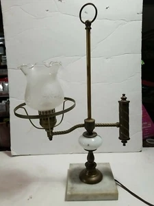 Vintage MCM Brass Desk Lamp Marble Base atomic white Shade Works - Picture 1 of 12